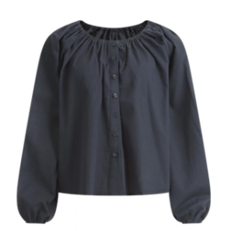 Shop   Women Cotton Round Semi Crop Flare Banding Blouse Navy Ean Wbl 1318