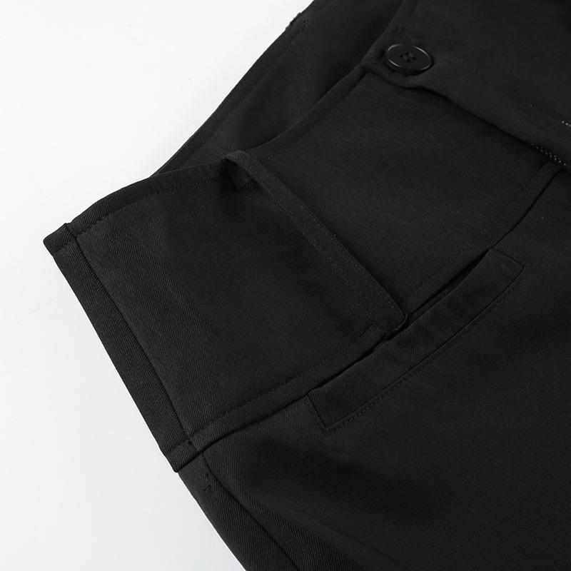 Europeiska & Amerikanska Minimalistiska Svarta Smickrande Lågmidjade Raka Ben Vardagsbyxor