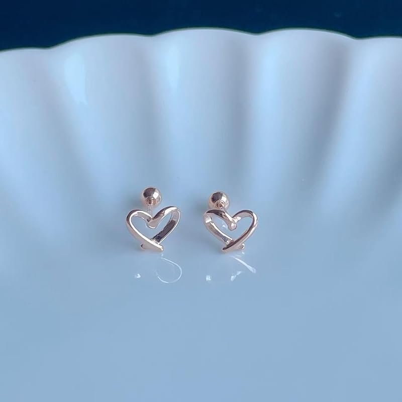 Earrings Compatible with Metal Allergies Silver Silver925 Heart Gold Pink Gold 18K Coating Screw Screw Type Hard To Catch (Pink Gold (screw Type))
