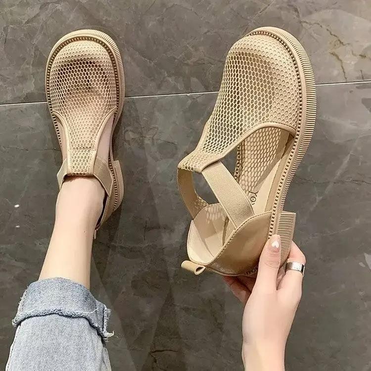 

2026 Closed Toe Sandals Black Shoes for Women Summer Breathable Beige Medium Fashion New Flat Comfort Girls Outside Buckle 35 хаки