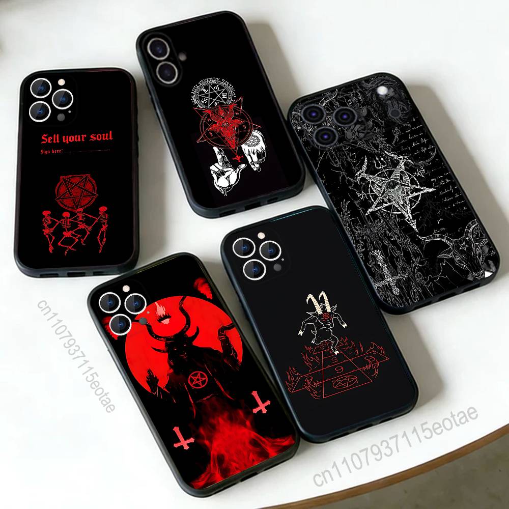Pentagram 666 Demonic Satanic Phone Case For iPhone 17,16,15,14,13,12,11,Pro,Max,Plus,E,Air,Mini Black Shockproof Funda Cover