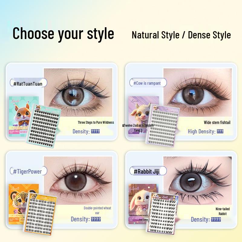 Manga Style Glue-free Self-Adhesive False Eyelashes: Wild Rabbit Clusters, Dense Curl, Large Capacity for a Natural Look