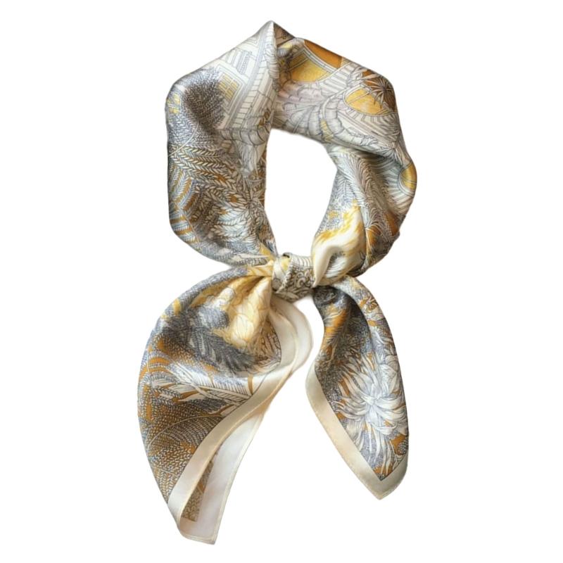 70cm Elegant Head Scarf Square Bandana Shawl Head Wrap for Women with Flower Patterns for Various Occasion Photography