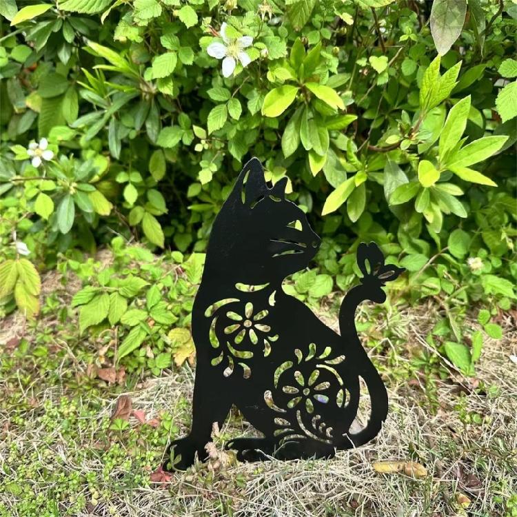 1/2Pcs Metal Cat Garden Decors Black Cat Silhouettes Outdoor Cat Stakes
