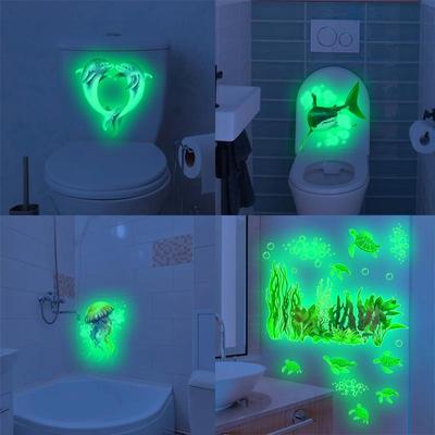 Marine Animals Creative Self-adhesive Wall Decal For Bathroom Waterproof Luminous Decals Home Decor Luminous Toilet Sticker