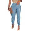 Women Fashion Solid Color Drawstring Pocket PU Leather Casual Fashion Drawstring Leather Pants Trousers Women