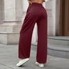 Women's Casual Fashion Elastic Waist Pocket Cuff Loose Solid Color Trousers