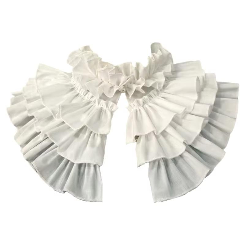 Victorian Detachable Layered Ruffle False Collar for Women Lolita Renaissance Dress Vintage White Shawl Cape Neckwear Decoration