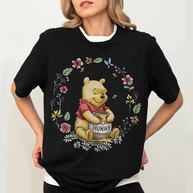 Cute Floral Sketch Winnie The Pooh T Shirt Unisex 7 S