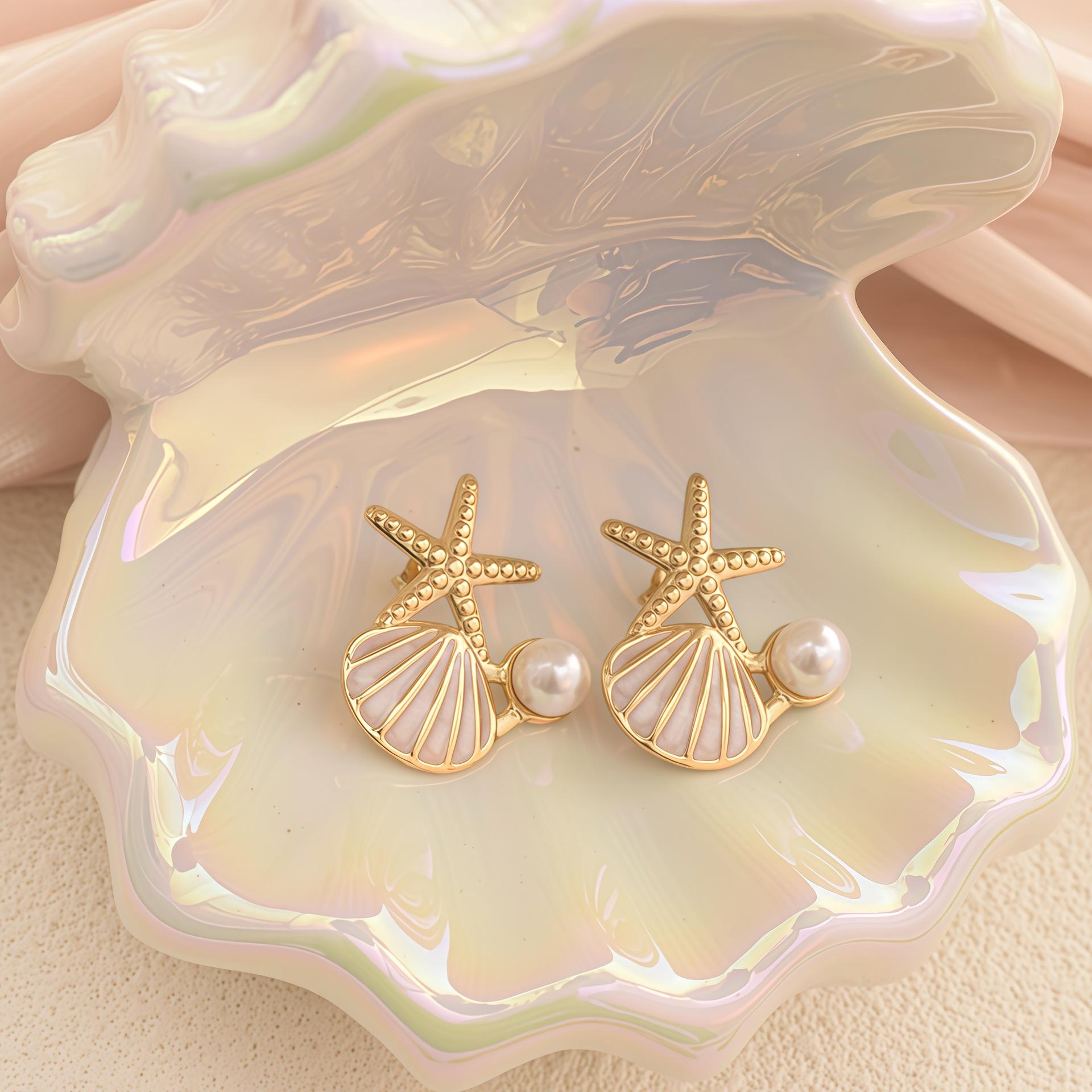 

Marine-Themed Stainless Steel Sea, Shell & Earrings - Elegant Nautical Suitable for Daily Wear, Parties, Year-Round Versatile - Shell & Earrings белый