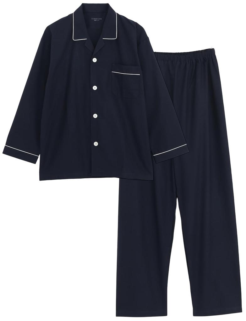 SUIMIN CARE Made in Japan Oxford Solid Long Sizes LL Men's Pajamas, Yarn-Dyed 100% Cotton, Color, Sleeve, Spring/Autumn, M, L, (LL, Navy)