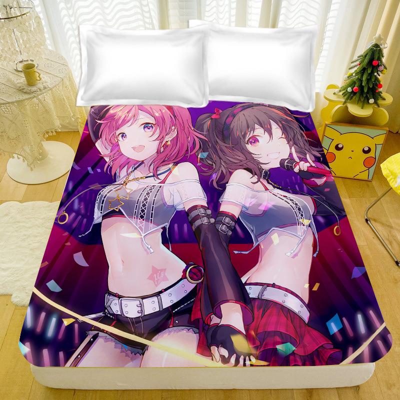 Cadouri pentru fani Anime Love Live School All Stars Set de lenjerie de pat și față de pernă, Personaje anime Set de cearceaf cu elastic pentru băieți fete