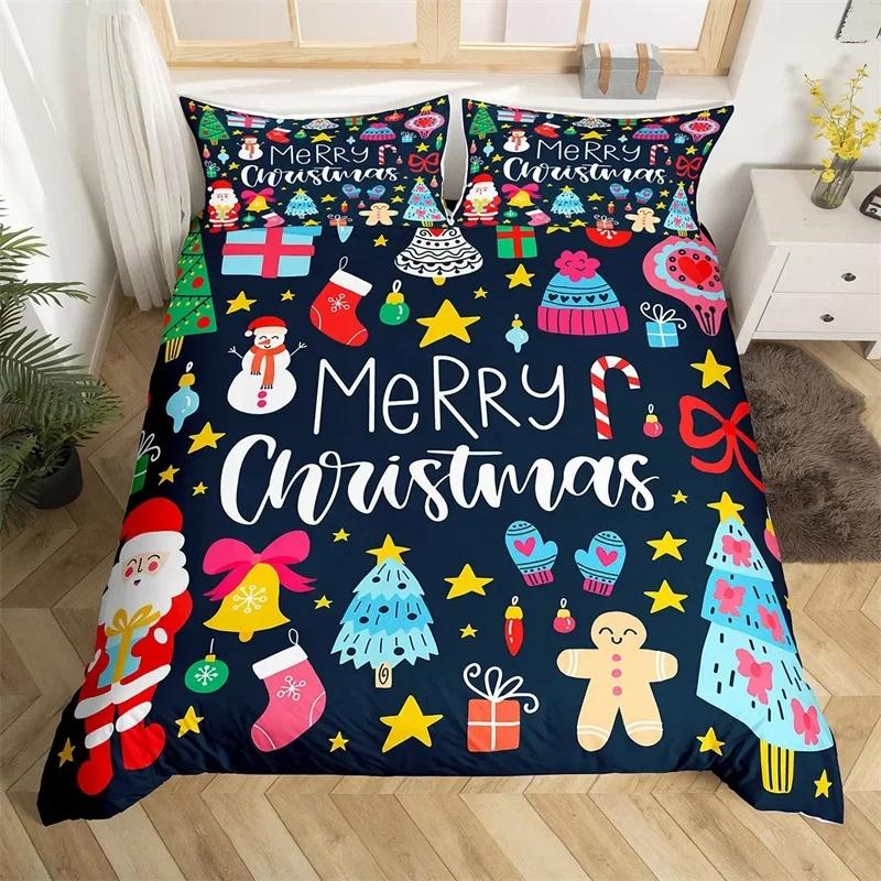 

Merry Christmas Duvet Cover Cartoon Rabbit Bedding Set Reindeer Antler Quilt Cover Polyester Flowers Queen Bed Set New Gift EU Single(135x200cm)