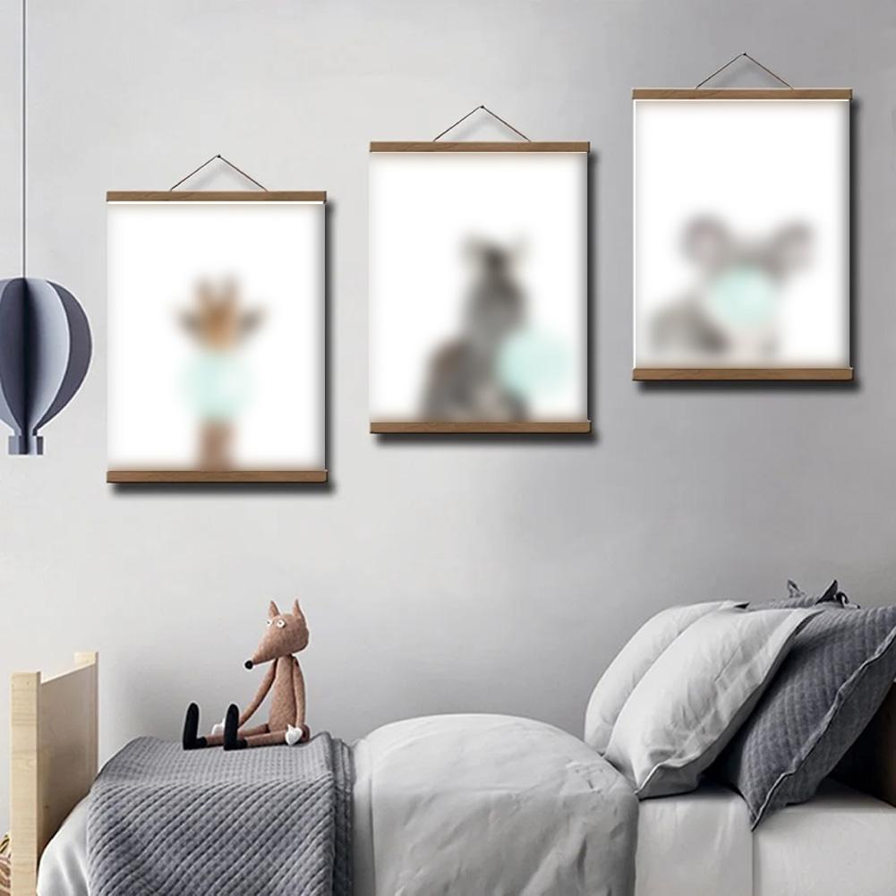 Magnetic Teak Wood Scroll Frame for Hanging Posters and Paintings with Magnetic Pins for Quick Display Changes
