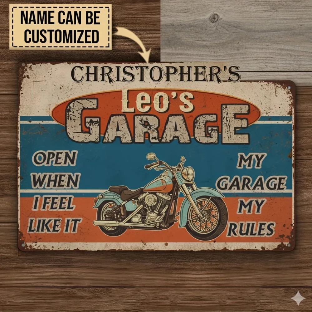 Custom Name Vintage Motorcycle Garage Metal Sign Personalized Wall Decor