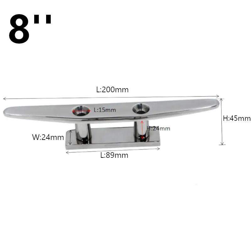 4" 5" 6" 8" Low Flat Cleat  316 Stainless Steel 2 Hole Hardware boat cleats For Marine Boat Deck Rope Tie yacht accessories
