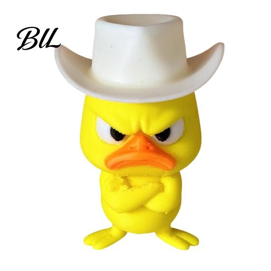 Trendy Room Decor Angry Duck Desk Figurine, 3D Printed Yellow Office Decoration with Cowboy Table Ornaments Hat, Little Animal Ornament for