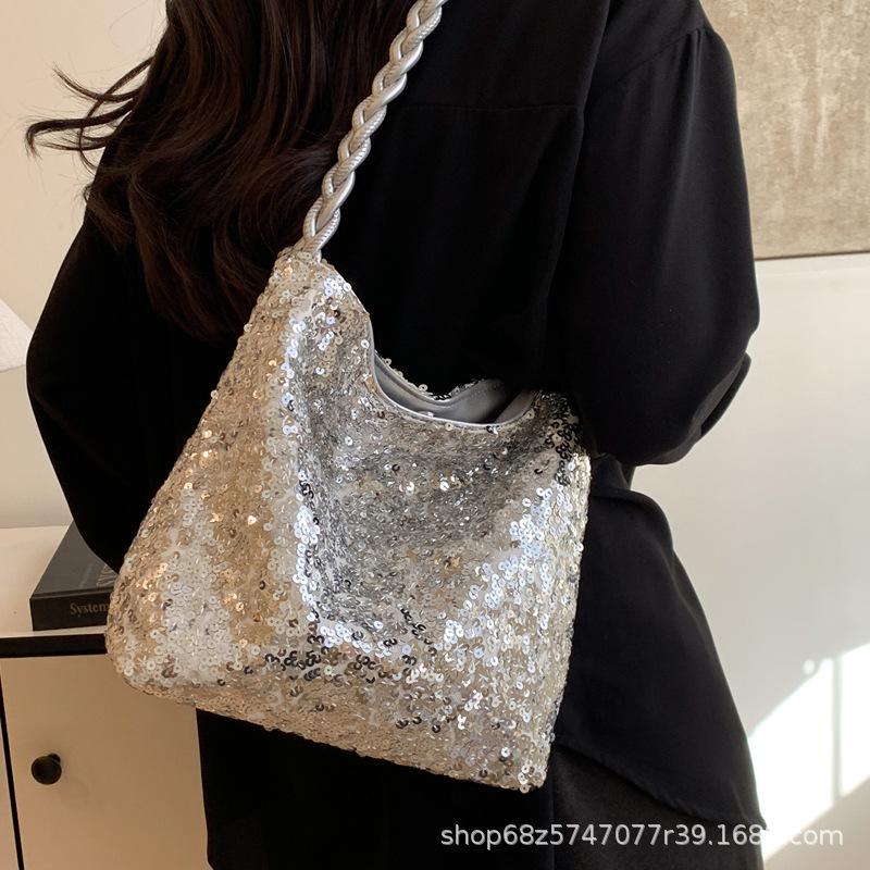 Popular popular sequined bag women's 2025 new fashion foreign style underarm shoulder bag large capacity tote bag
