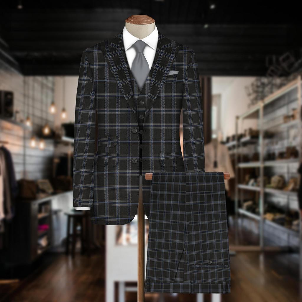 Men's Olive Checkered Suit - Premium 70% Viscose, 30% Polyester Fabric