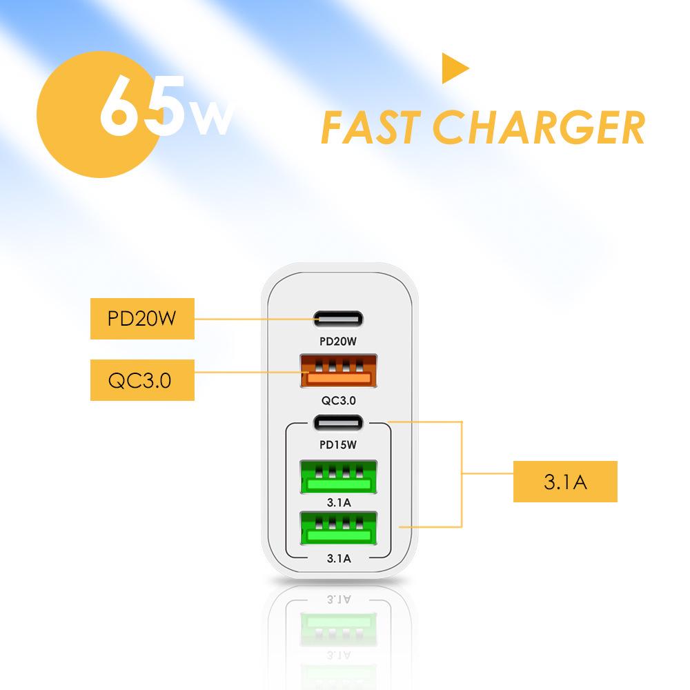 65W Multi-Port Fast Charger, USB & Type-C, 5 Ports, US Standard