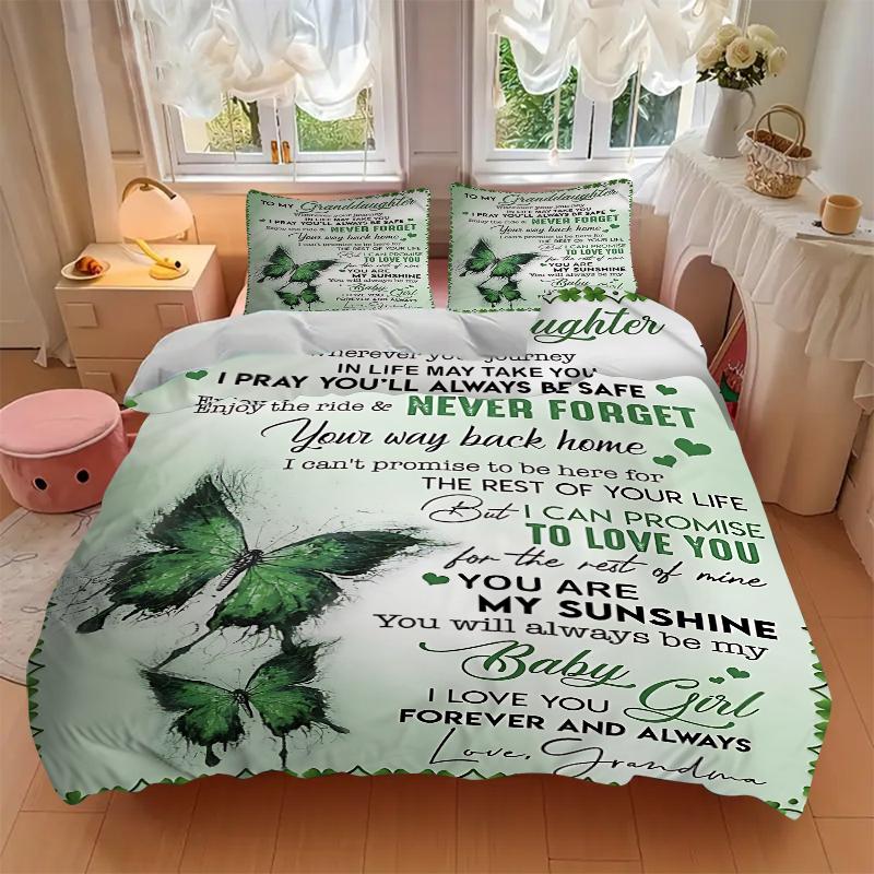 3Pcs Grandma'S Love Granddaughter Bedding Set Soft Fabric Duvet Cover Pillowcases Home Christmas Xmas Halloween Gift 1 Duvet Cover 2 Pillowcase G153