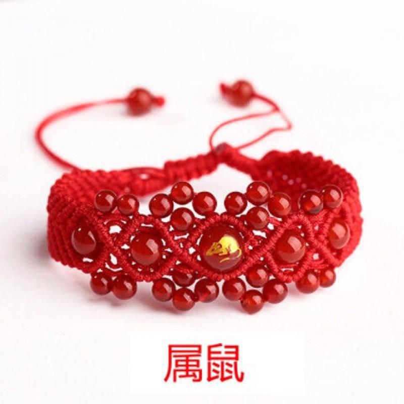 Handmade Red Agate Zodiac Bracelet Women Men Ethnic Style Animal Charm Wristband Red Agate Rat