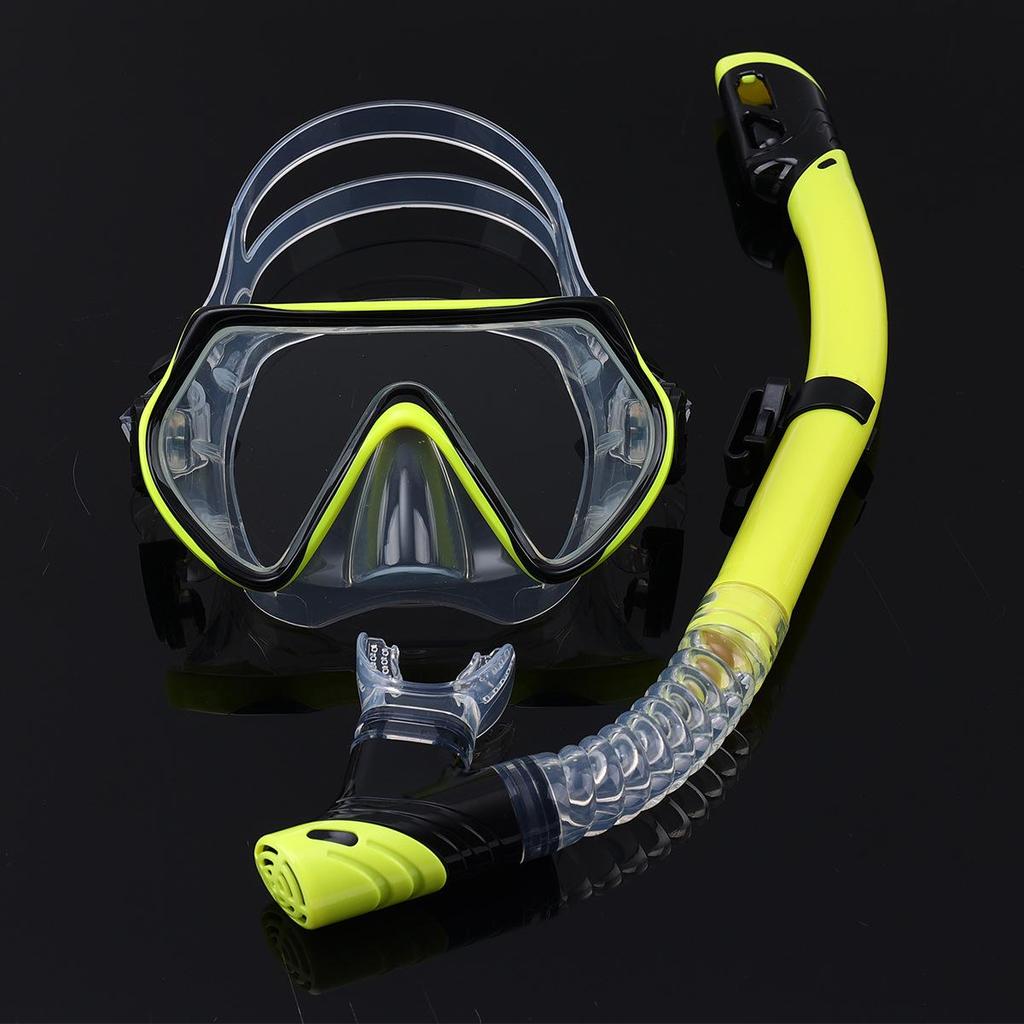 Maschera da Immersione in Silicone per Bambini e Adulti con Snorkel - Lente in Vetro Temperato HD, Montatura Grande