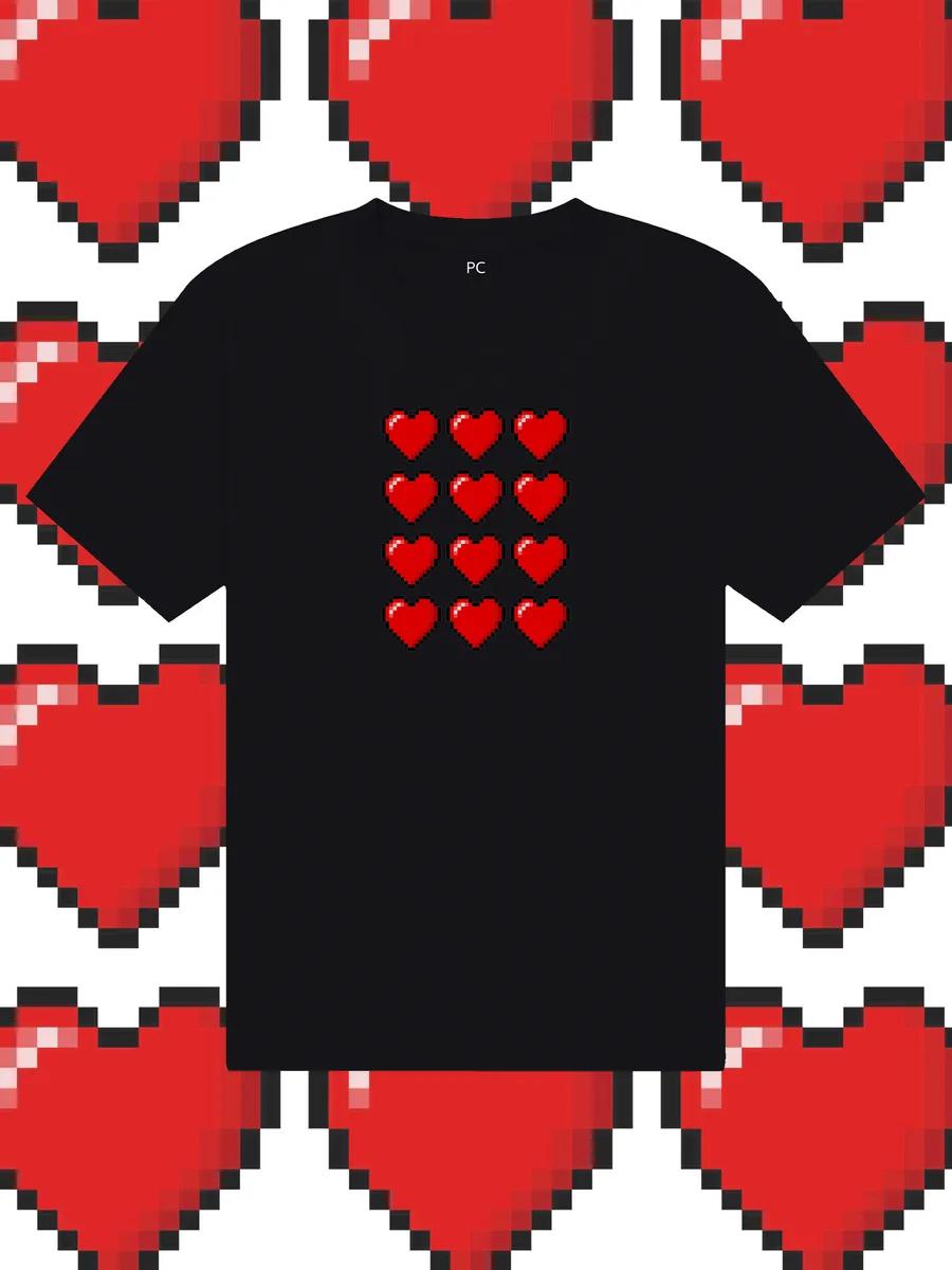 Black T-shirt with hearts 4XL