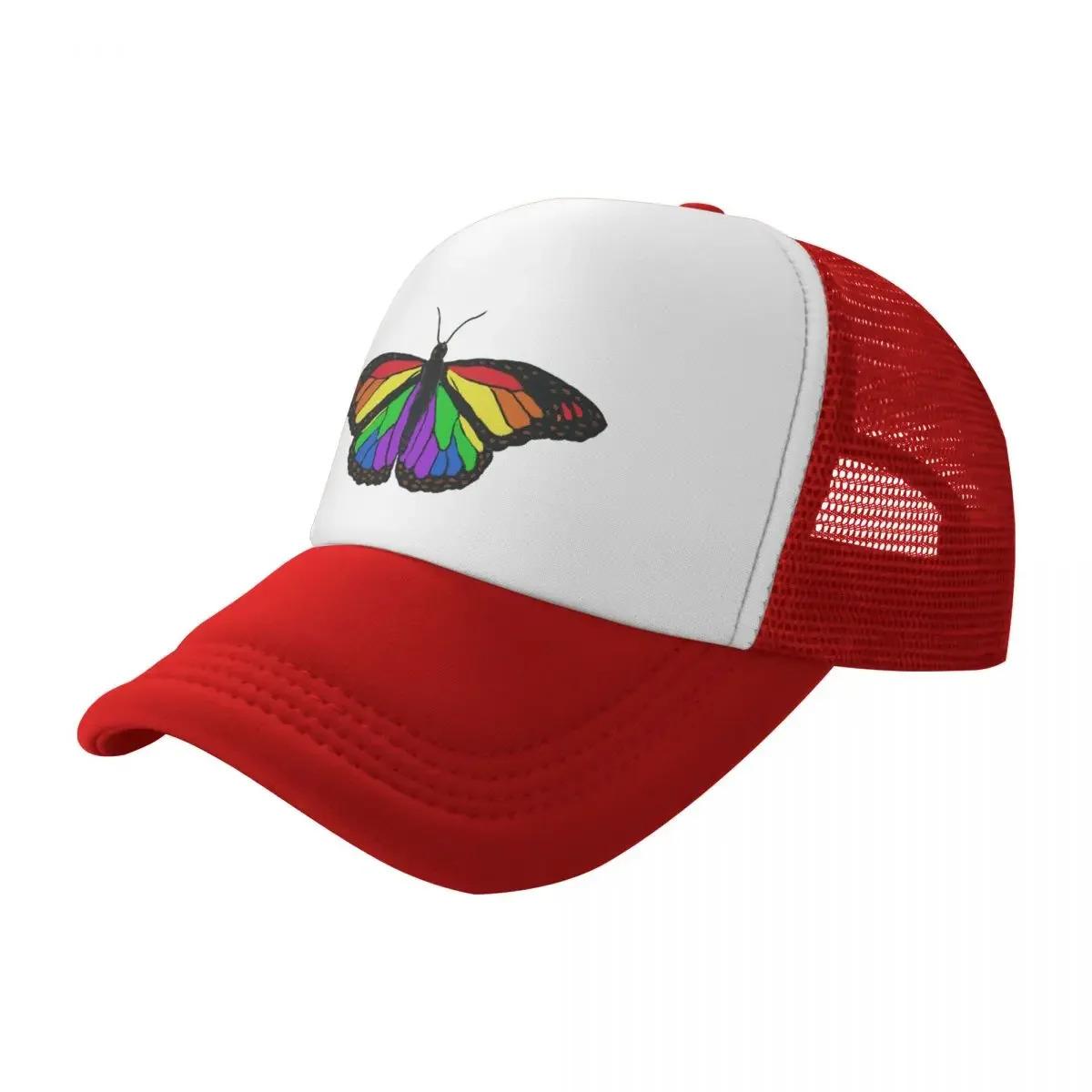 Rainbow Butterfly Pride Flag Trucker Hat Adjustable Mesh Baseball Cap Casual Unisex One Size