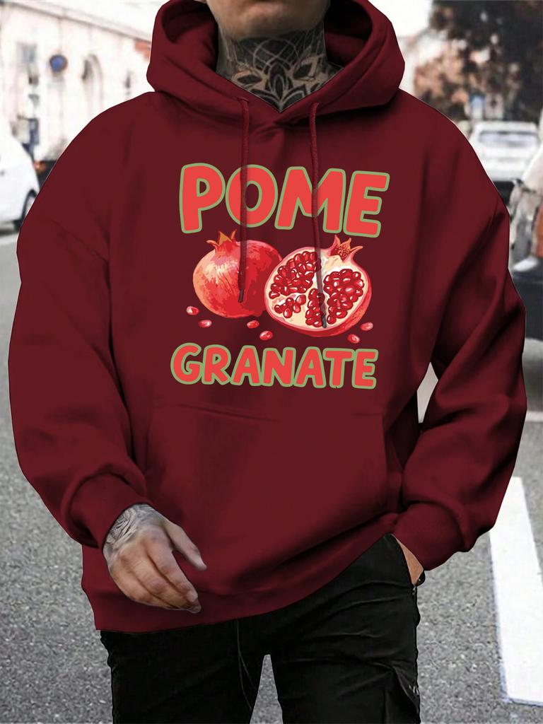 Pome Granate Fresh Fruit Printing Men Hoodies Hip Hop Loose Man Hoody Autumn Fleece Streetwear Casual Pocket Male Clothing