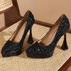 Fashion High Heels Women's Sequins Shallow Mouth Waterproof Table Not Tired Feet High Heels Thin Heels Sexy Pointed Professional Pumps