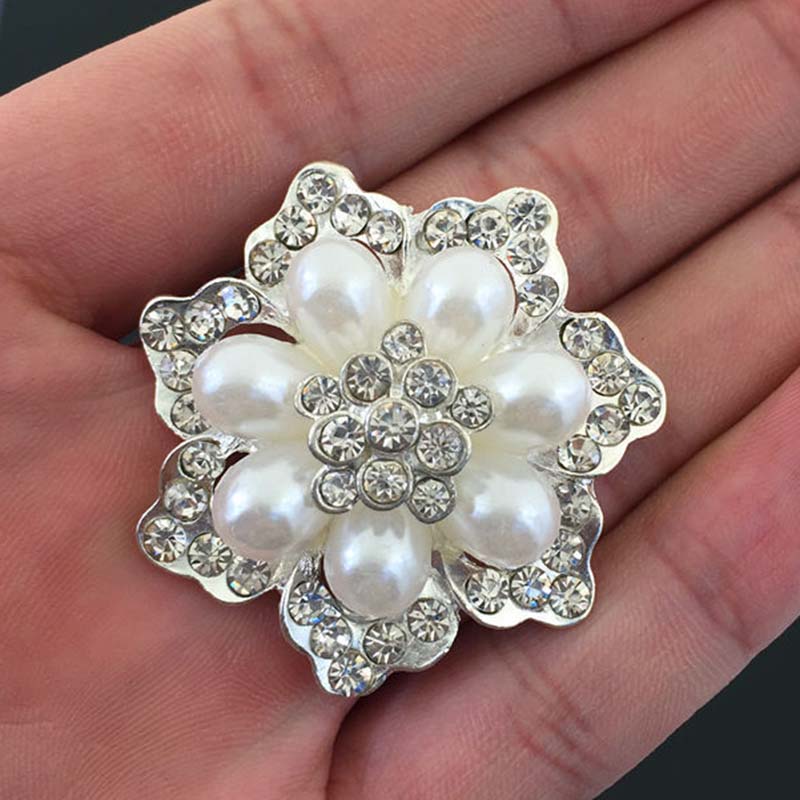 Engood 30Pcs Big Hollow Peony Pearl Rhinestone Button Sewing Trim & Embellishments Craft Buckles for DIY Hair Accessories Shoes