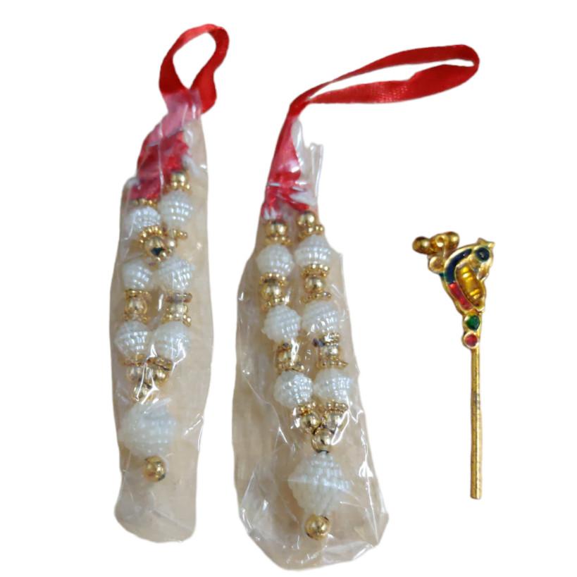 @ Traditionelle indische Radha Krishna Mala mit Basuri in Weiß-Gold-Farbe MJ-299-60% Rabatt