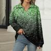 Women's Summer Fashion Casual  Printed V-Neck Long Sleeve Shirt Top