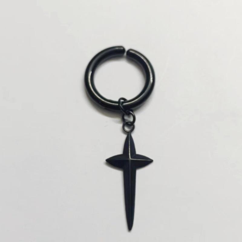 Unisex 3D Four-Pointed Star Cross Ear Clips - Non-Piercing Hip Hop Punk Style in Titanium Stainless Steel