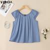 ZANZEA Women Short Sleeve Solid Color Ruffled Casual Blouse