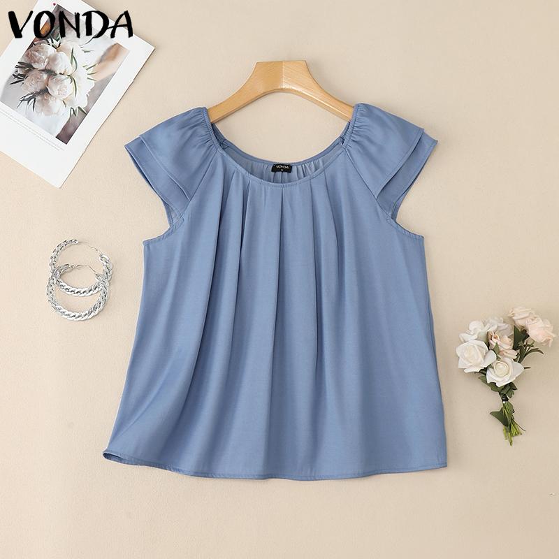 ZANZEA Women Short Sleeve Solid Color Ruffled Casual Blouse