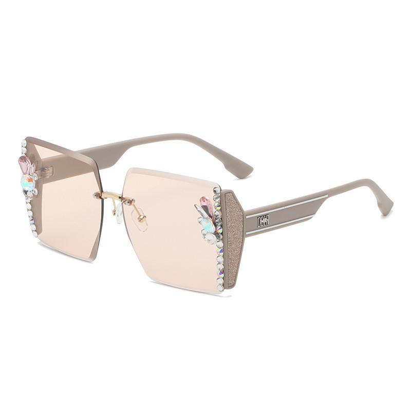 

High-quality Rhinestone Decorated Oversized Sunglasses Women Black Lens Gold Frame Square Frame Uv400 Protection StyleH