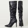 Black White Knee High Boots Women Winter Shoes New 2024 Sexy Pleated Women's High Long Boots Large Size Footwear Point Toe