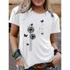 Dames T-shirt met paardenbloempatroon, ronde hals, korte mouwen, casual en modieus