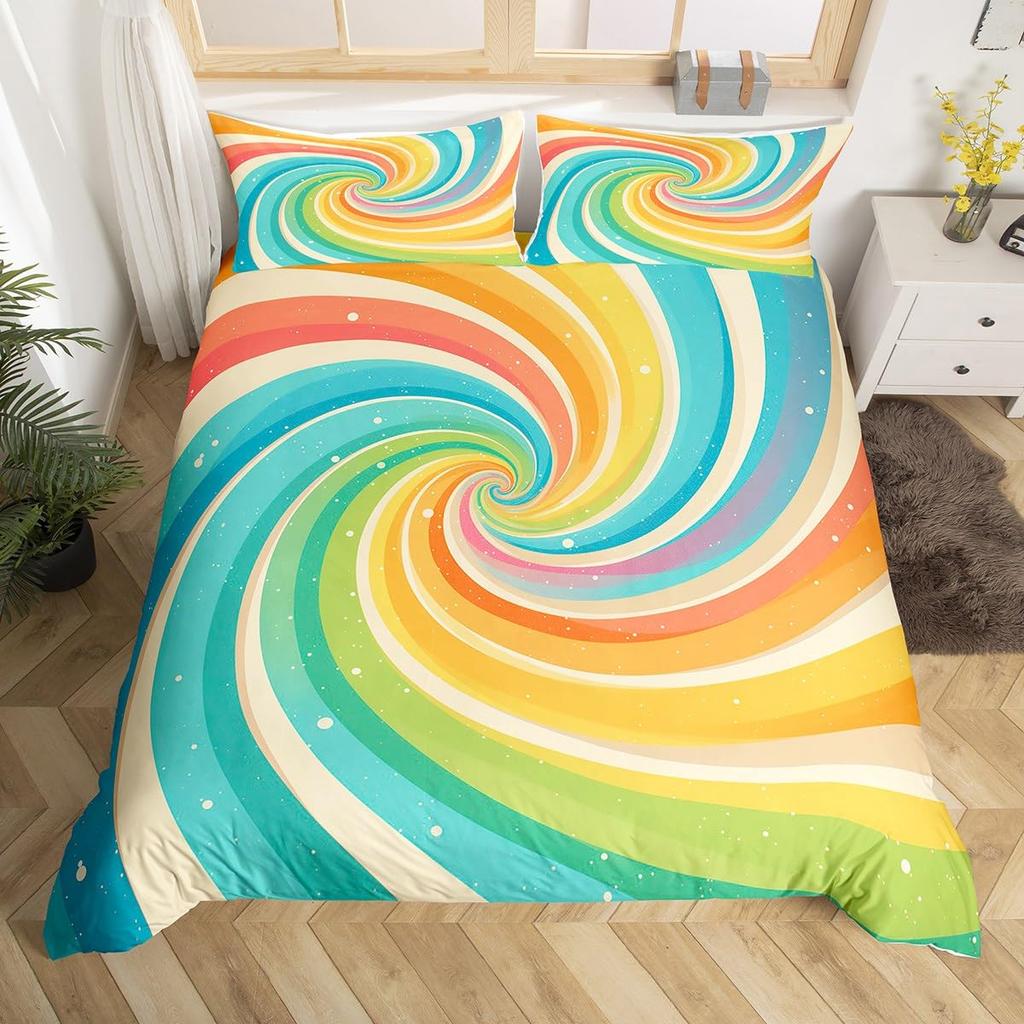 Rainbow Lollipop Duvet Cover for Kids Boys Girls Queen Lightweight Quilt Covers Sweet Themed Bedding Set Room Decor No Comforter