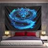 Glowing Blue Dragon On Black Pattern Wall Hanging Tapestry Decorative Tapestry Home Decor for Bedroom and Living Room