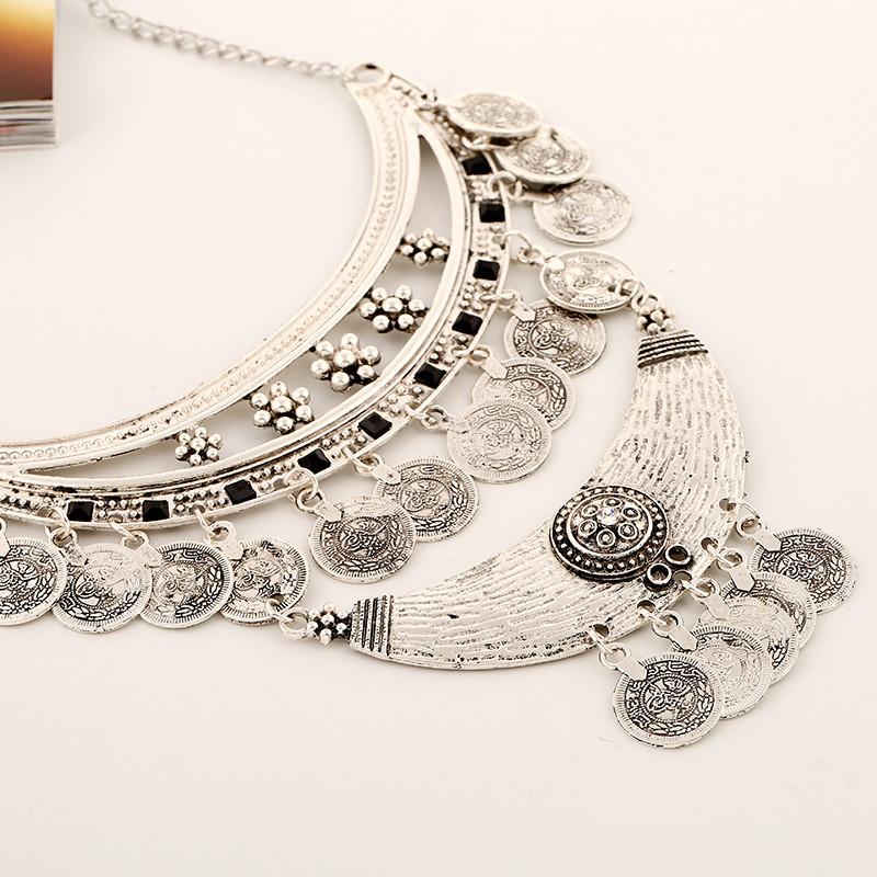 Coin Vintage Carved Tassel Necklace With Alloy Material And Layered Design Chain