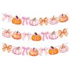 3Pcs Halloween Paper Flag Pumpkin Pink Orange Checkered Bow Pattern Birthday Party Decoration Wall Hanging Banner Home Decor