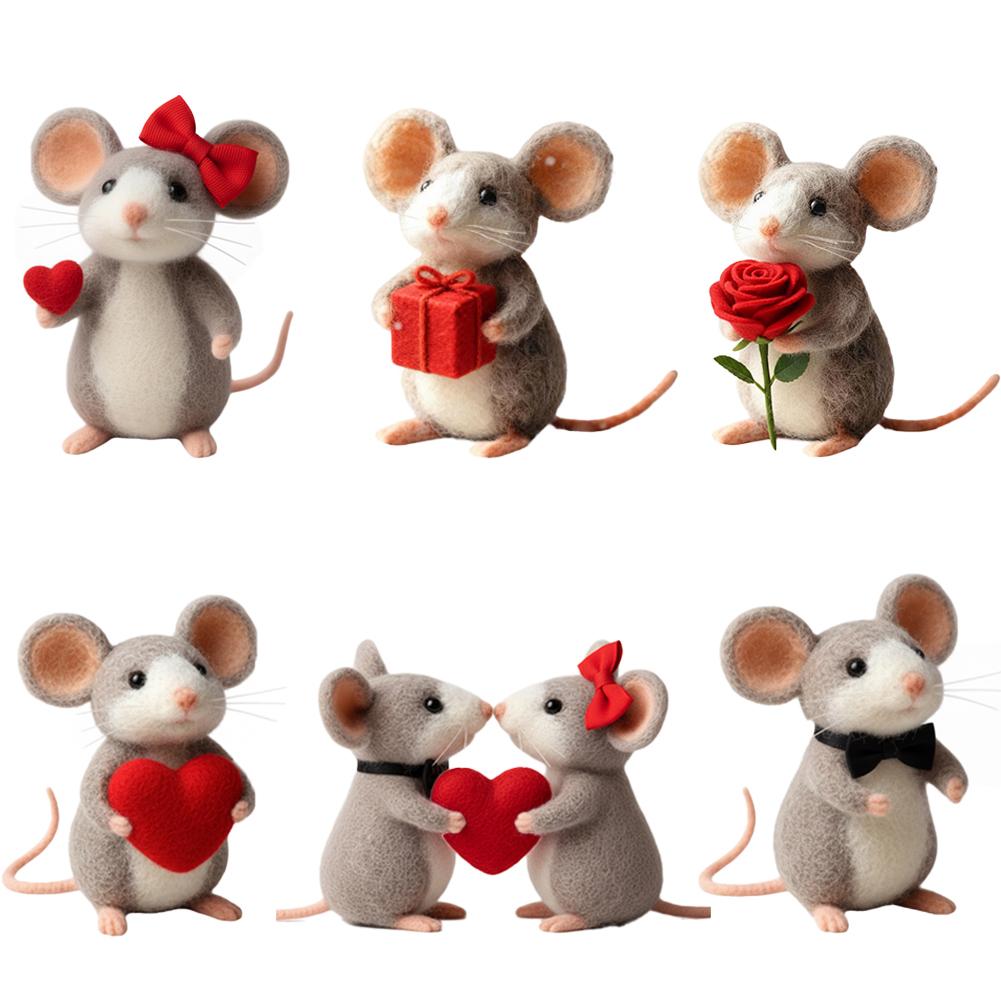 Christmas Mice Wool Felt Mouse Felt Animal Crafts Cute Mouse Tree Ornaments Winter Christmas Wool White Mouse Decor For Wedding