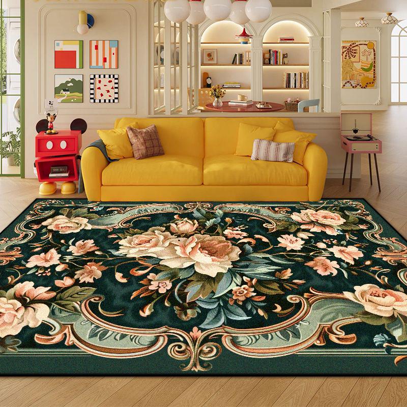 European Style Luxury Green Carpet Living Room Flower Design Non-slip Cloakroom Decoration Rug Washable Soft European Tatami Mat
