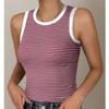 Women's Loose Casual Knitted Striped Contrasting Top, Vest, And Base Shirt