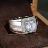 Huitan Luxury Silver Color Round Cubic Zircon Rings for Men Classic Wedding Ceremony Ring Dazzling Male Accessories Jewelry