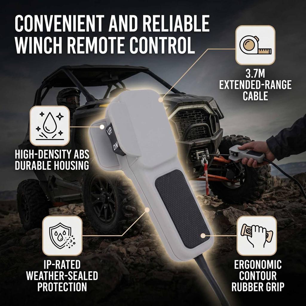 Handheld Winch Remote Controller with Rubber Grip Replacement for WARN ATV Side X Side Winches 64849