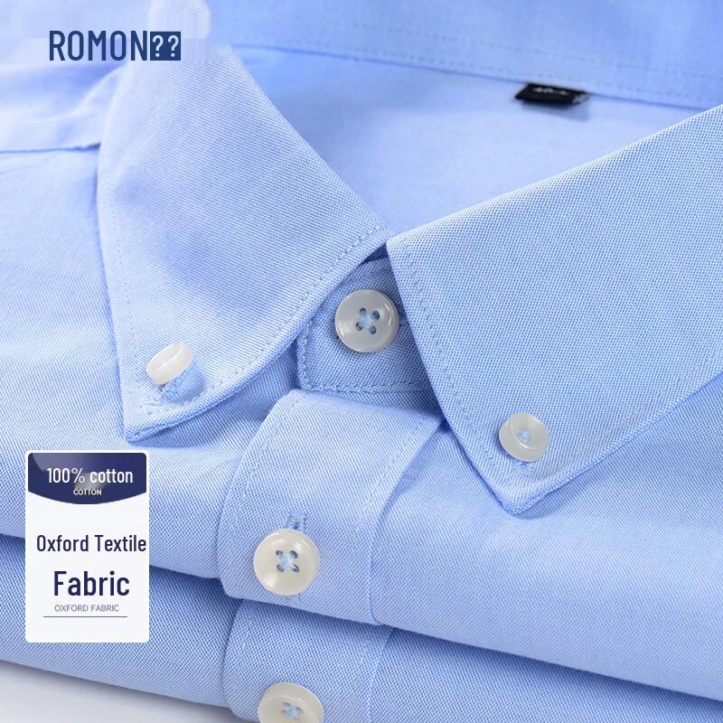 ROMON Men s Pure Cotton Oxford Long-Sleeve Wrinkle-Resistant Shirt 46
